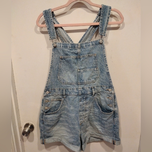 We The Free Pants - We The Free People Blue Ziggy Denim Shortall Overalls Follow Your Heart  M Boho